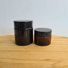 Load image into Gallery viewer, Black Amber Glass Jar complete with Black Lid and Shive
